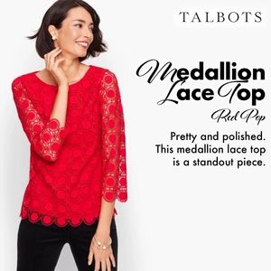 Medallion Lace Mid Sleeve Red Blouse
